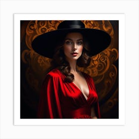 Beautiful Woman In A Black Hat Art Print