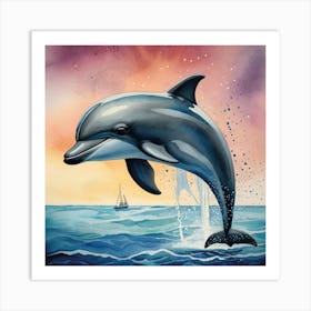 Colorful Dolphin Jumping Art Print