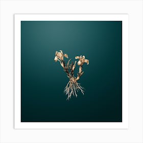 Gold Botanical Sand Iris on Dark Teal n.4542 Art Print