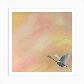 Flying bird in the sky (square) hand painted  Art Print