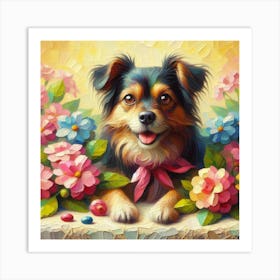 Dog With Flowers 3 Art Print