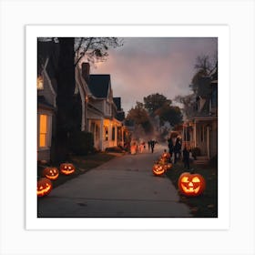 Halloween In The Neighborhood Art Print