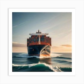 Large Container Ship In The Ocean Art Print