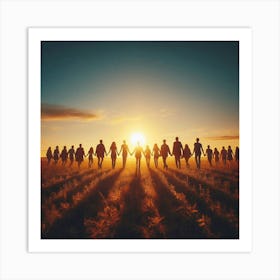 Silhouette Of People In A Field Art Print