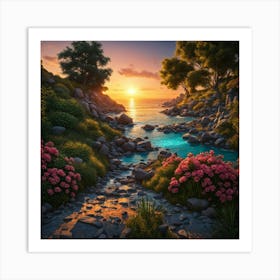 Sunset By The River Art Print