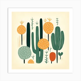 Rizwanakhan Simple Abstract Cactus Non Uniform Shapes Petrol 75 Art Print