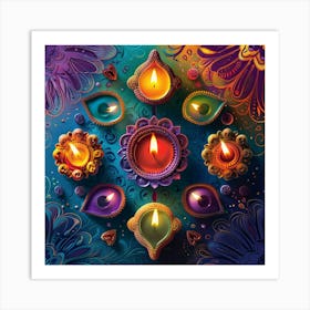 Diwali Themed Banner Texture Featuring Rangoli Pooja Art Print