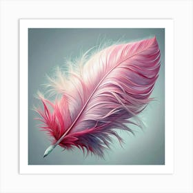 Pink And White Feather On A Blue Background Art Print