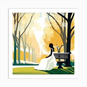 Woman Sitting On Park Bench 13Vector art Art Print