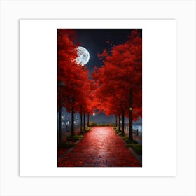 Red Leaves At Night Art Print