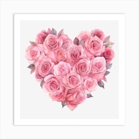 Pink Roses Heart Art Print