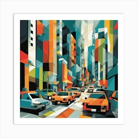 Modern Street Scene Cubism Style Art Print