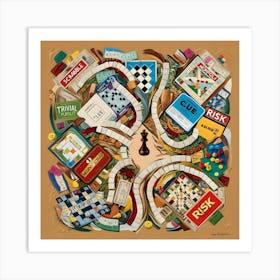 A Vibrant And Intricate Collage Featuring A Diverse Array Of Board Games As Art (2) Art Print