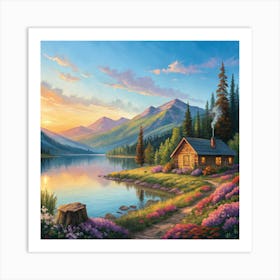 Cabin By The Lake 1 Art Print