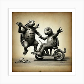 Turtles On A Motorcycle Art Print