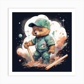 Teddy Bear Baseball 1 Art Print