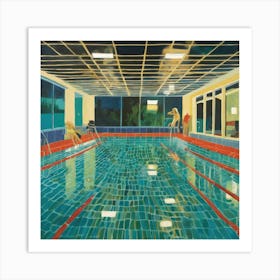 In Style of David Hockney. Swimming Pool at Night Series 8 Art Print