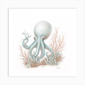 Storybook Style Octopus With Plants 3 Art Print