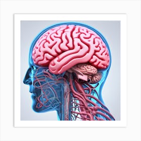 3d Render Of A Medical Image Of A Male Figure With Brain Highlighted (3) Art Print