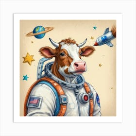 Astronaut Cow Art Print