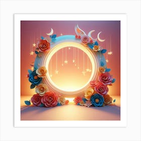 Moon And Flowers Art Print