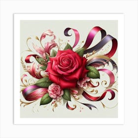 Roses And Ribbons 2 Art Print