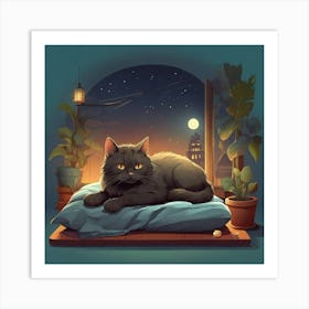 Cat On The Bed Art Print