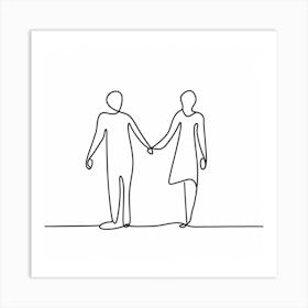 Continuous Line Drawing Couple Holding Hands Art Print