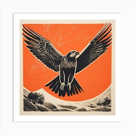 Retro Bird Lithograph Falcon 1 Art Print