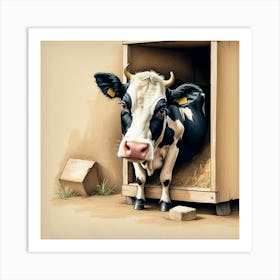 Cow In A Box 3 Art Print