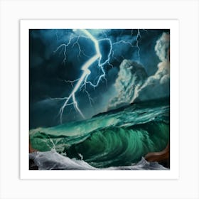 Ocean Storm With Large Clouds And Lightning 15 Art Print