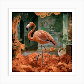 Flamingo Dreams A Surreal Tribute to Van Gogh's Golden Style Art Print