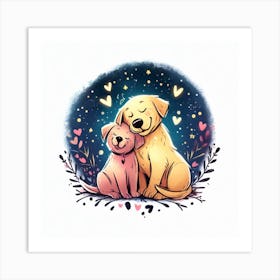 Two Dogs Hugging Art Print