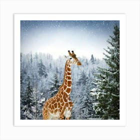 Firefly Happy, Giraffe, Winter, Snowing, Wonderland, Joy, Snowflakes, Magical, Animal, Nature, Whims (3) Art Print