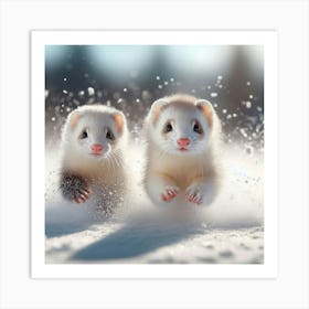 Ferrets In The Snow 3 Art Print