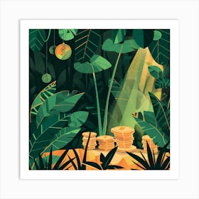 Illustration Of Coins In The Jungle Art Print