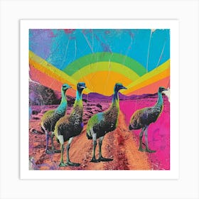 Rainbow Ostrich Kitsch Collage 2 Art Print