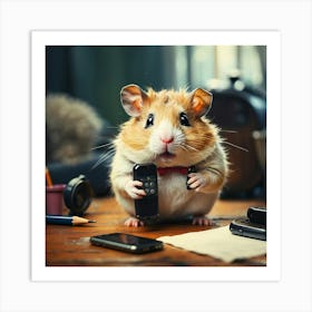 Cute Hamster With Cell Phone Art Print