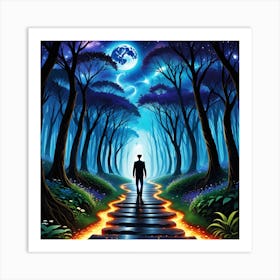 Man Walking Through The Forest Art Print