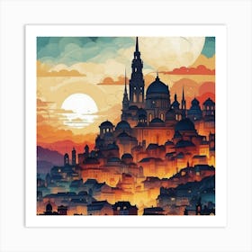 Cityscape At Sunset Art Print