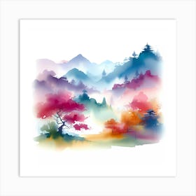 Watercolor Asian Landscape 1 Art Print