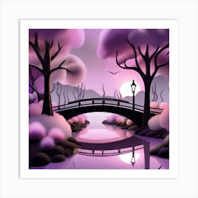 Bridge Over A River Landscape 3 Art Print