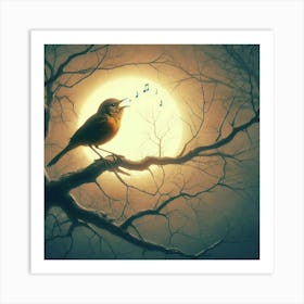 Bird Singing At The Moon Art Print