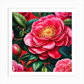 The Camellia Sonata: A Floral Symphony Art Print