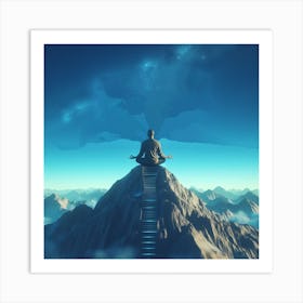 Meditation On Top Of Mountain Art Print