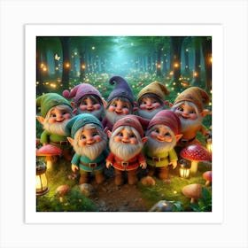 Gnomes In The Forest 3 Art Print