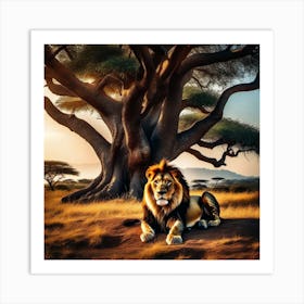 Lion Under The Tree 19 Art Print