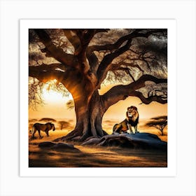 Lions Under The Tree Art Print