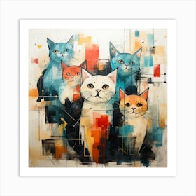 Cats families, attractive watercolors Art Print