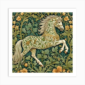 Horse In Floral Pattern Art Print